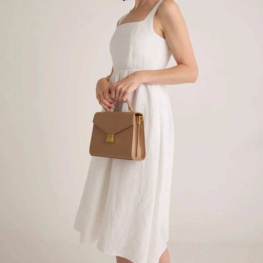 Quince Italian Leather Top Handle Crossbody Satchel NWOT - Picture 3 of 7